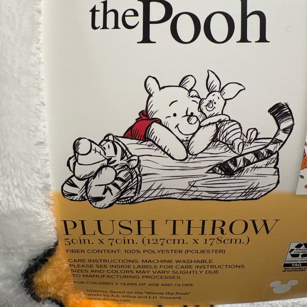 Winnie the Pooh Plush Throw with Red and Gold Accents